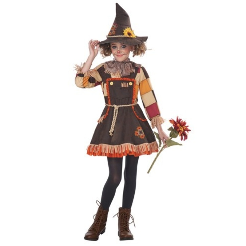 Girls Patchwork Scarecrow Costume with Flower X-Small