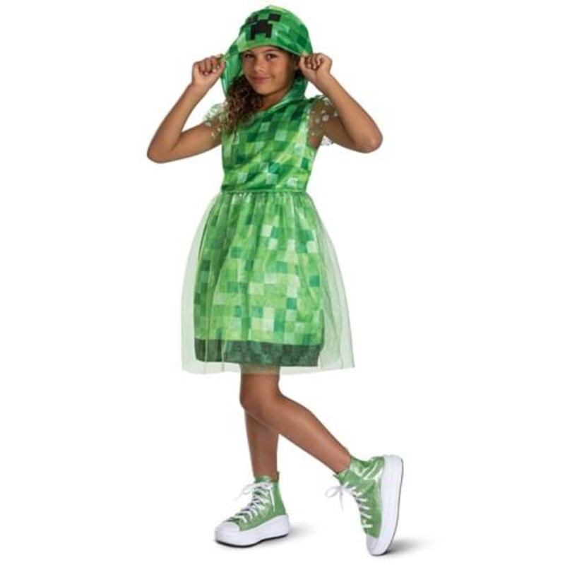 Minecraft Creeper Girl's Hooded Costume Dress Size 4/6