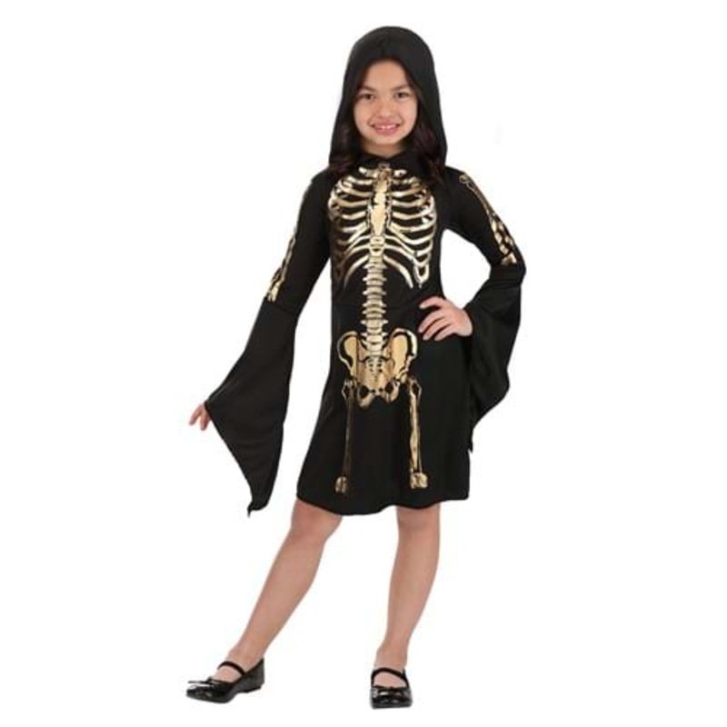 Girl's Gilded Skeleton Costume Dress Small