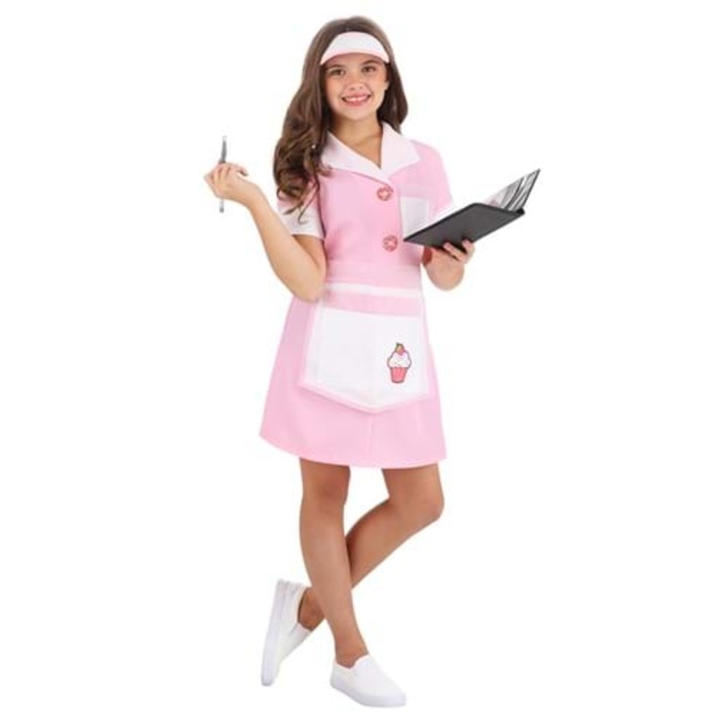 50s Diner Waitress Costume for Girls Medium