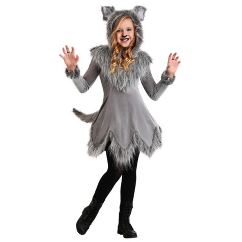 Grey Wolf Costume with Hooded Dress for Girls X-Small