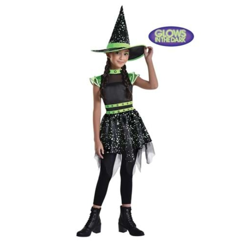 Glow in the Dark Midnight Witch Costume for Girls Medium