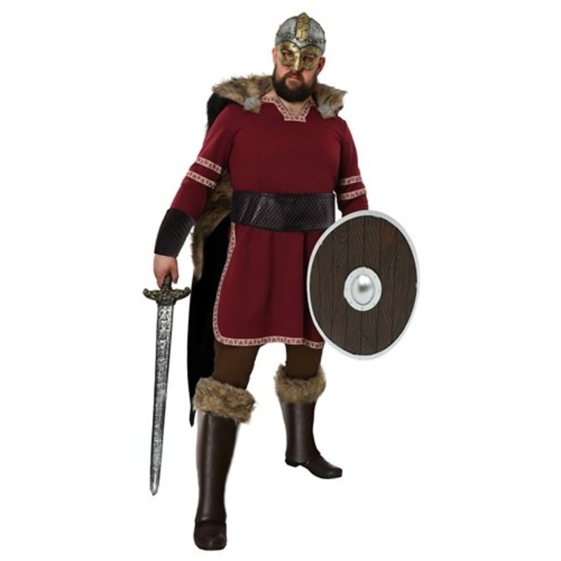 Plus Size Burgundy Viking Costume for Men