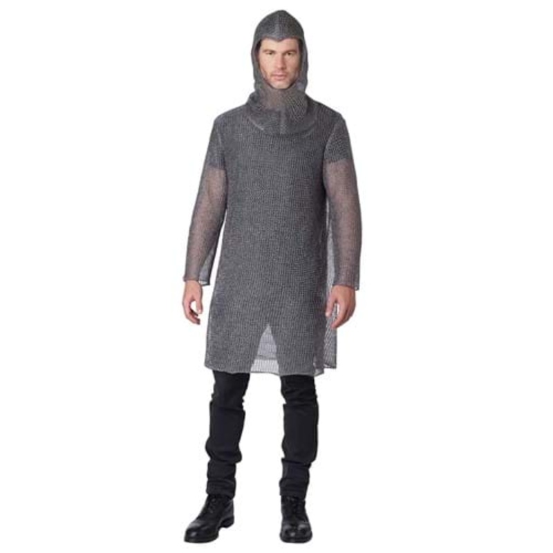 Metallic Knit Chainmail Tunic & Cowl Costume for Adults