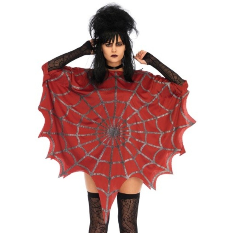Women's Red Glitter Spiderweb Costume Poncho