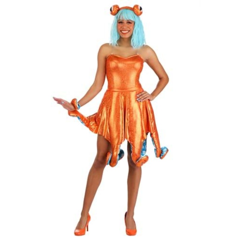 Women's Orange Iridescent Octopus Costume