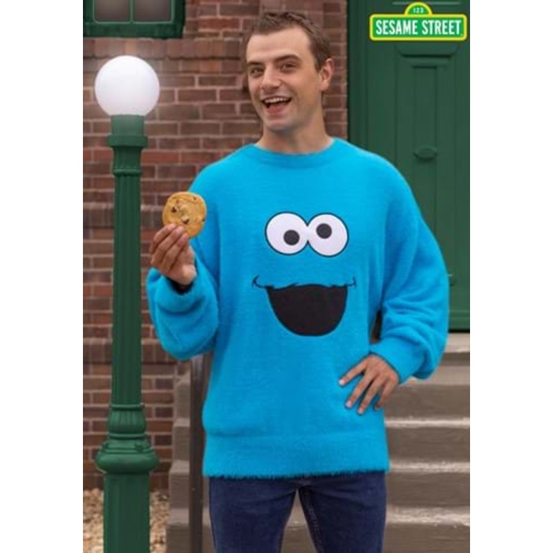 Adult Sesame Street Fuzzy Cookie Monster Oversized Sweater X-Small