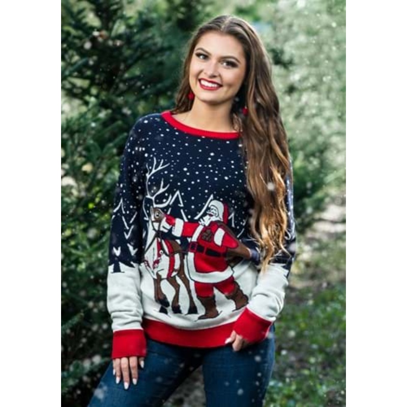 Adult Vintage Santa & Reindeer Ugly Christmas Sweater X-Small
