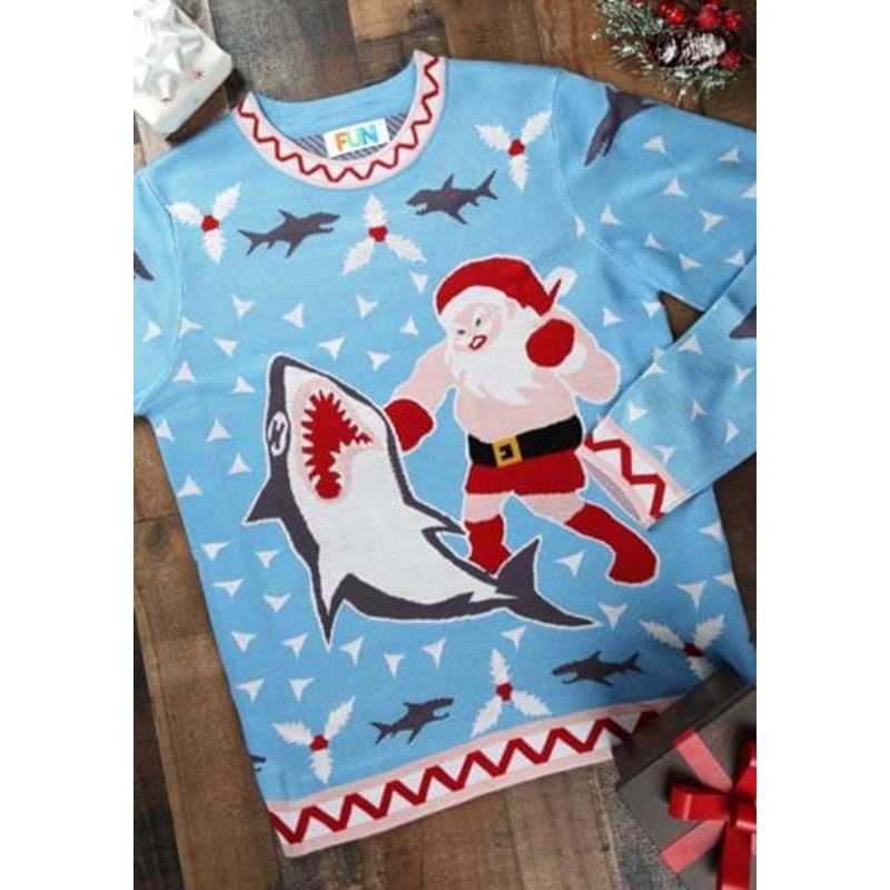 Men's Santa vs Shark Ugly Christmas Costume Sweater Small