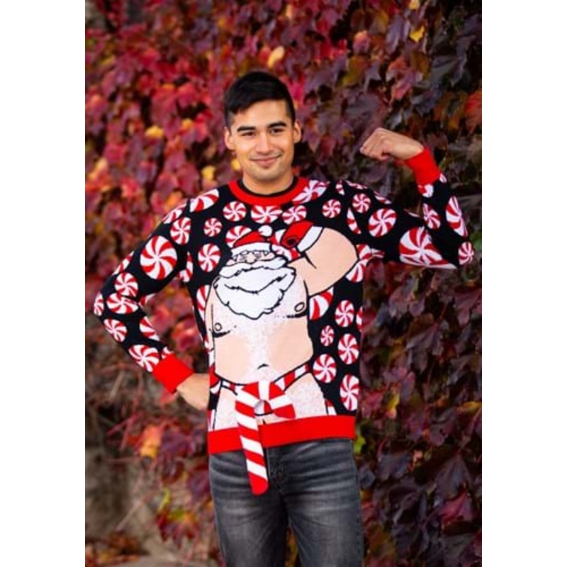 Ugly Santa Candy Cane Christmas Sweater Small