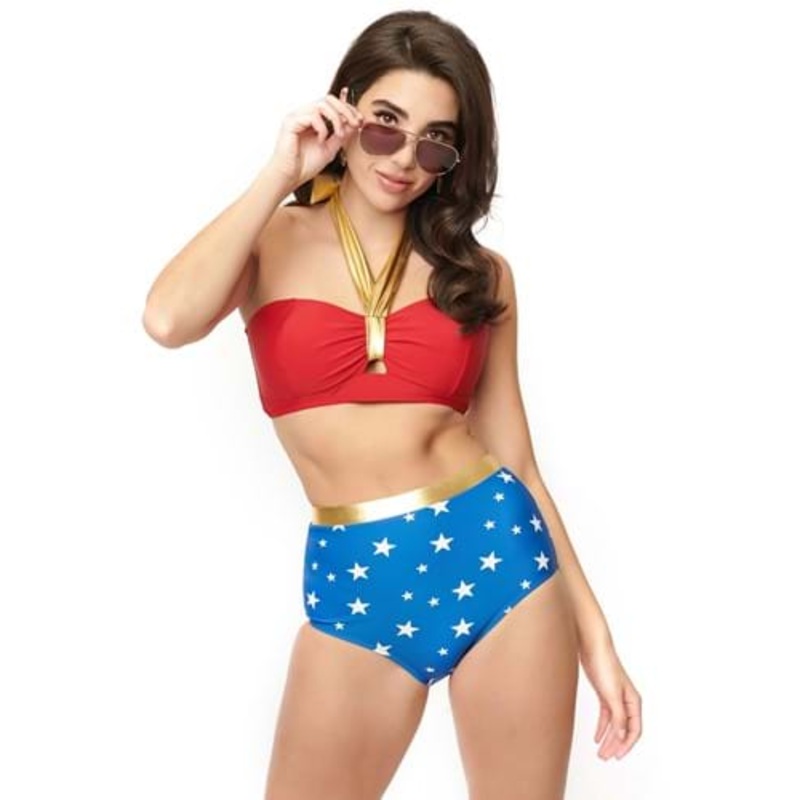 Wonder Woman X UV Halter Red and Gold Bikini Top Medium