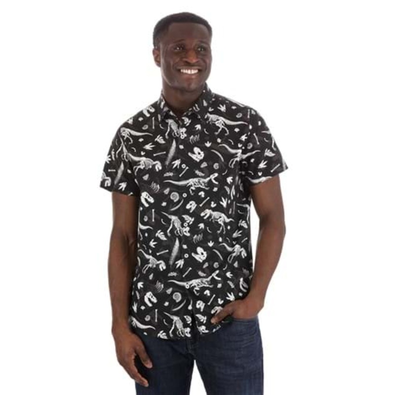 Adult Diggin' Up Dinosaurs Button Up Shirt X-Small
