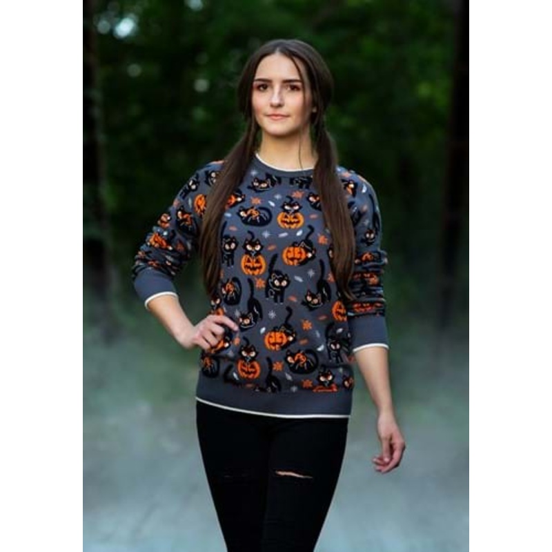 Adult Quirky Kitty Halloween Sweater 2X