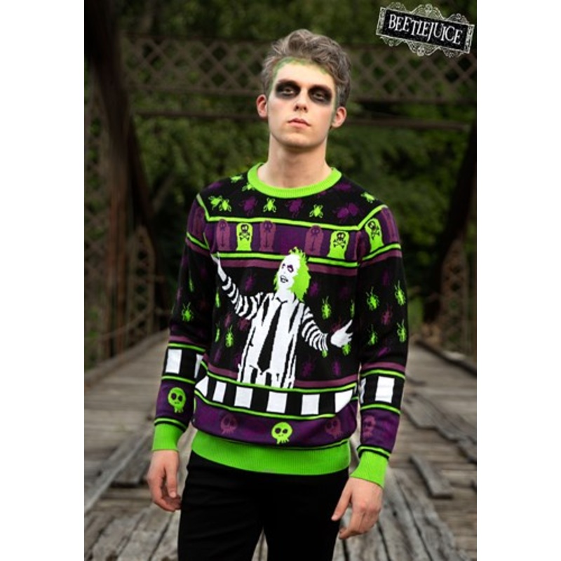 Beetlejuice It's Showtime! Halloween Sweater for Adults X-Small
