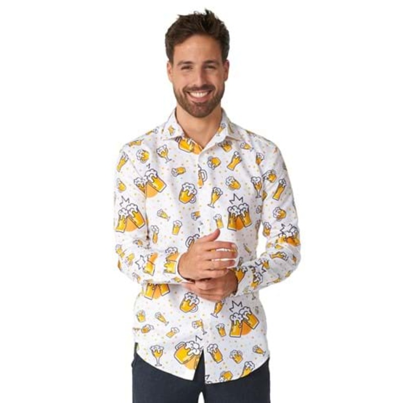Suitmeister Button Up White Beer Shirt for Men Small