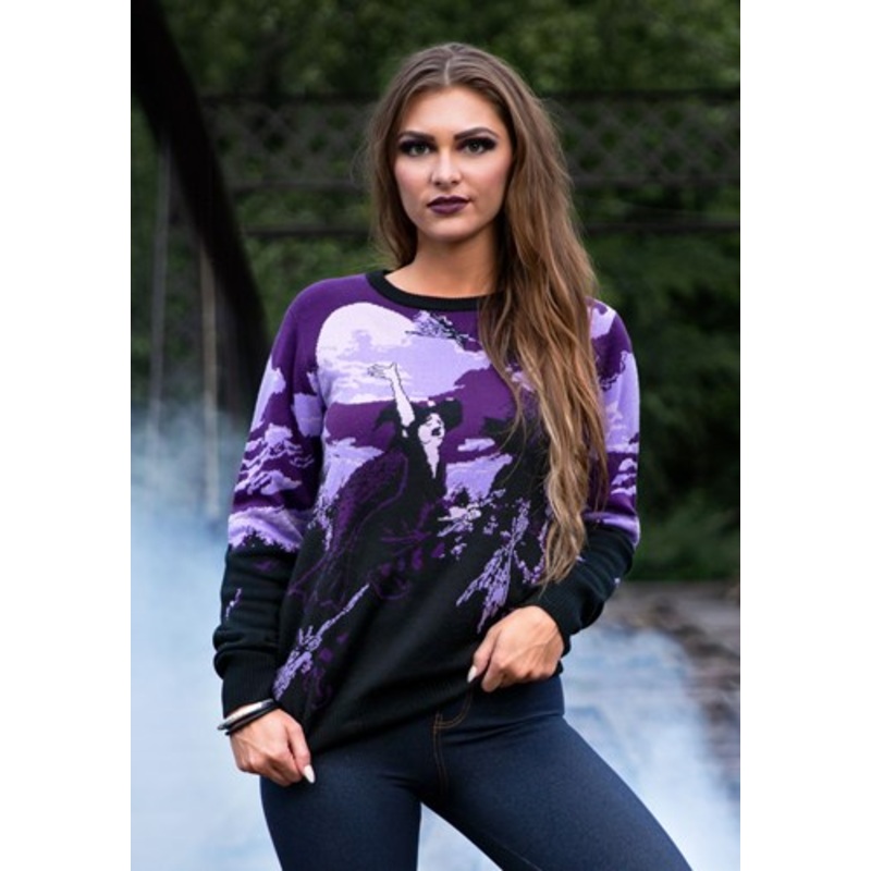 Witch's Moonlight Ride Halloween Sweater Medium