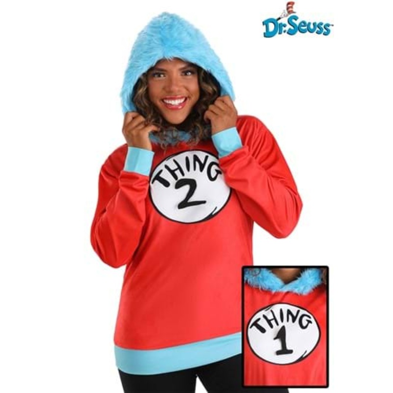 Adult Dr. Seuss Thing 1 & 2 Hoodie Costume Top Small