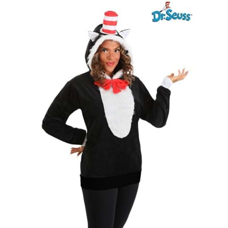 Cat in the Hat Hoodie Costume Top for Adults Small