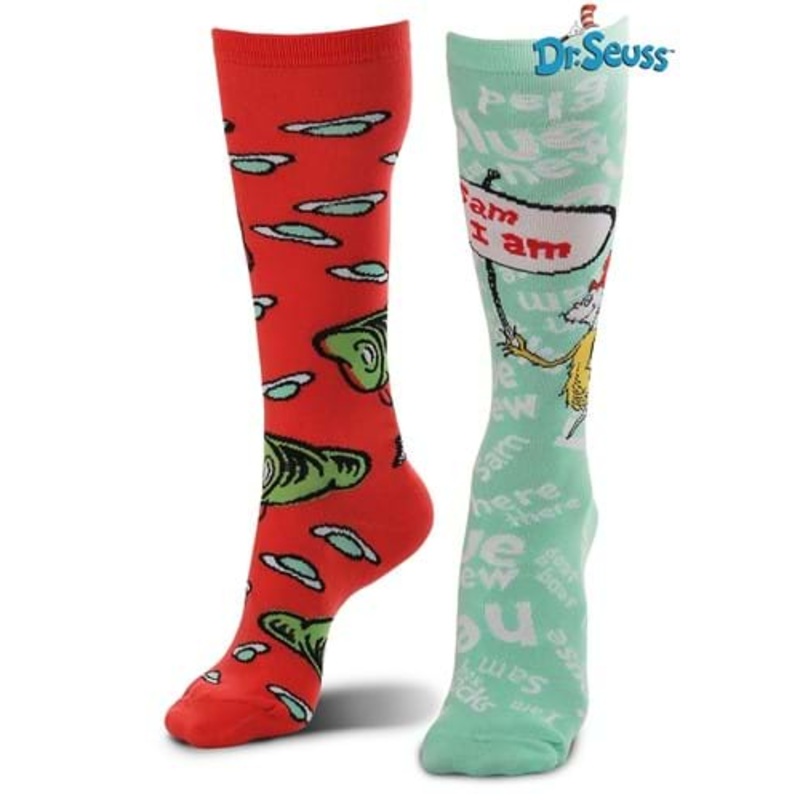 Mismatched Green Eggs & Ham Knee High Costume Socks Standard