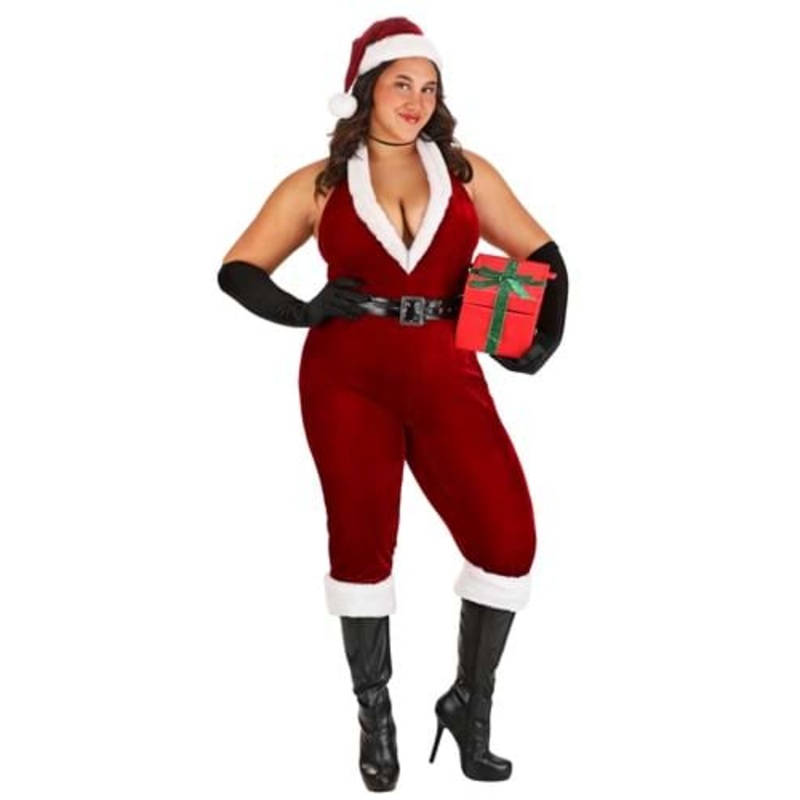 Plus Size Sexy Santa Bodysuit Costume for Women 1X