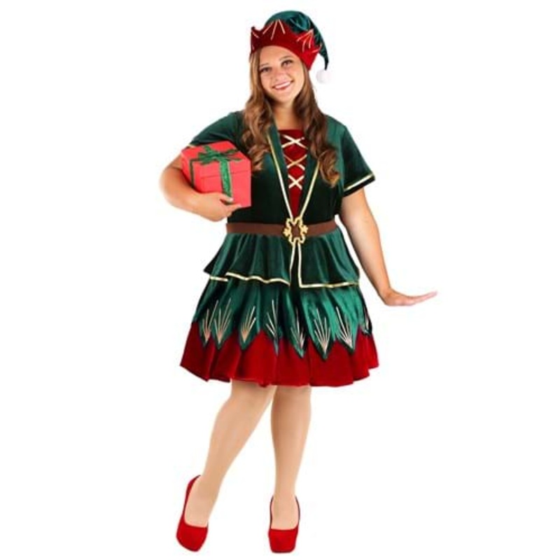 Women's Plus Size Deluxe Christmas Elf Costume Dress 1X
