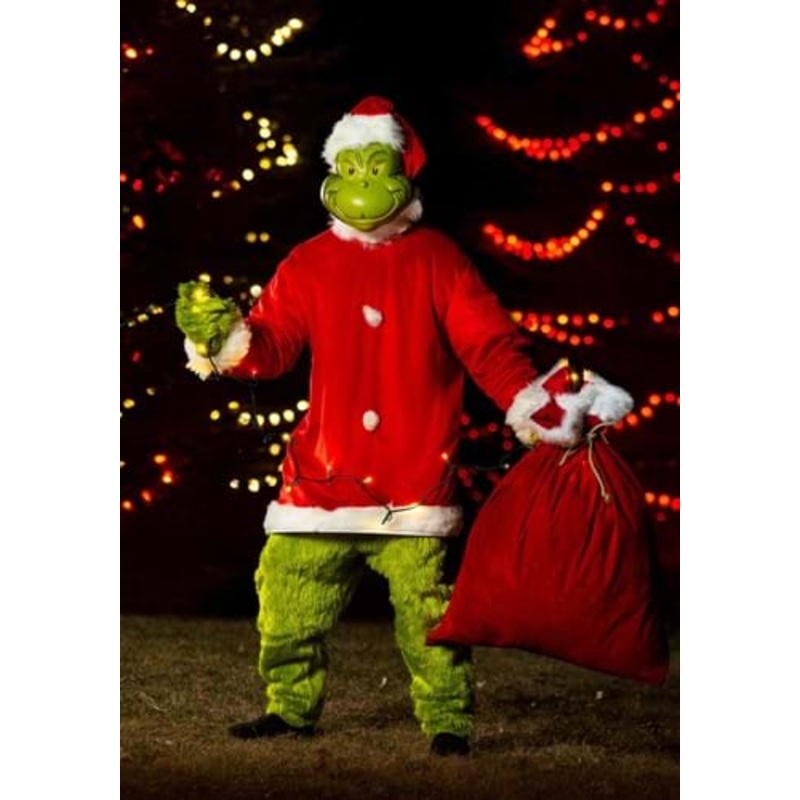 Adult The Grinch Plus Size Santa Deluxe Jumpsuit with Mask 2X