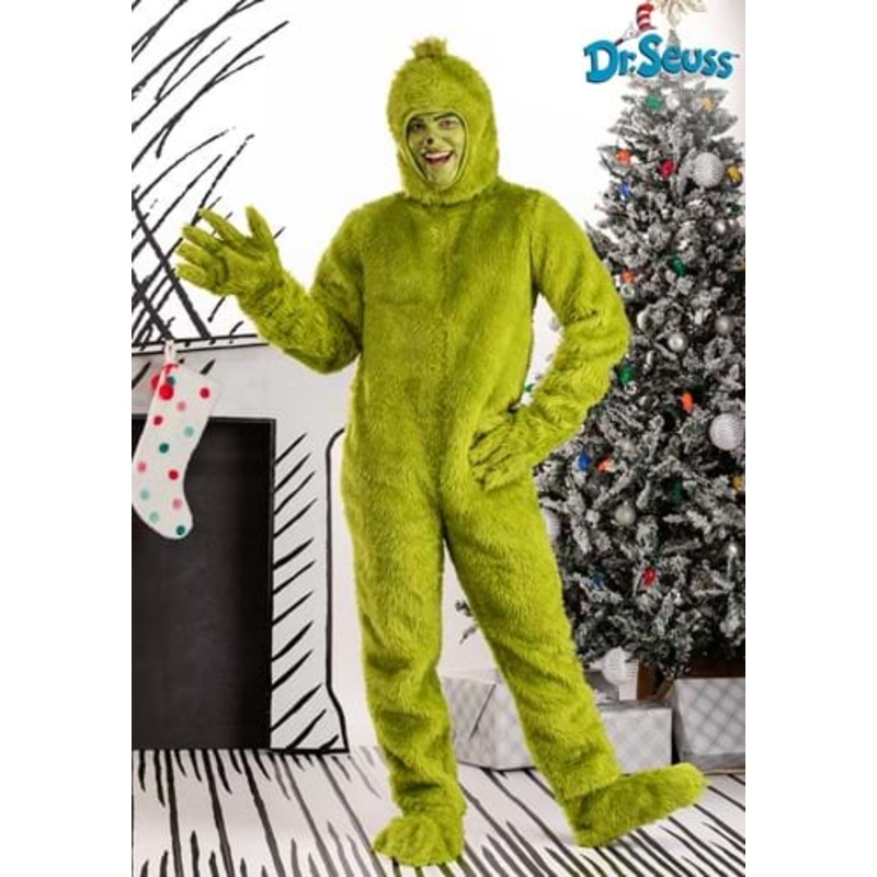 Dr. Seuss Open Face Grinch Costume for Adults X-Small