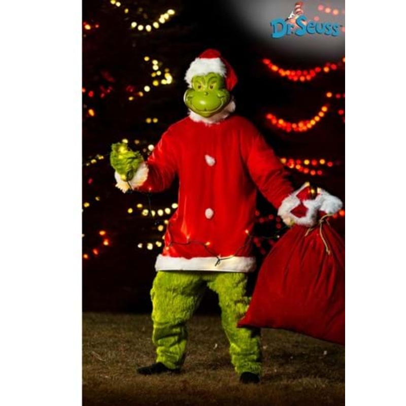 The Grinch Men's Deluxe Santa Jumpsuit with Mask Costume XS/S