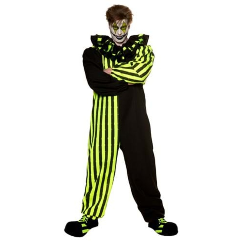 Blacklight Reactive Two Tone Clown Jumpsuit Costume for Adults Standard