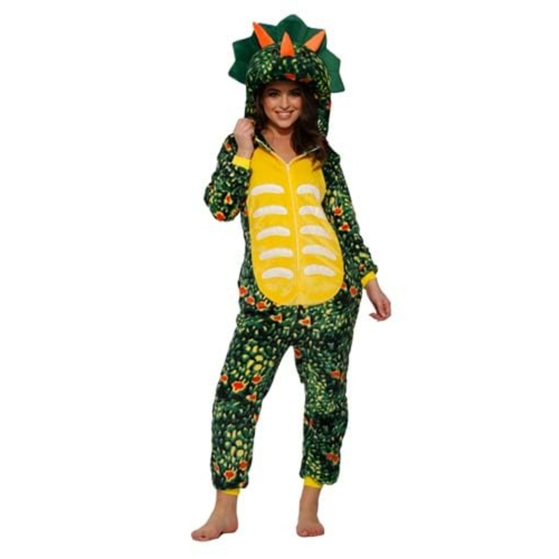 Green Triceratops Onesie for Adults Medium