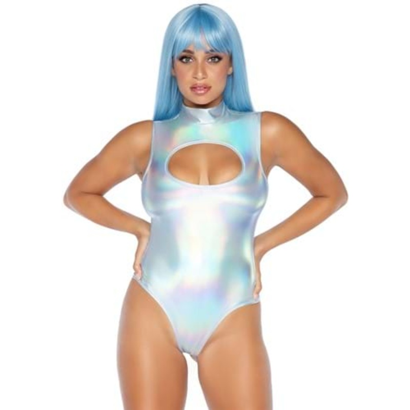 Women's Holographic Keyhole Bodysuit Costume Medium