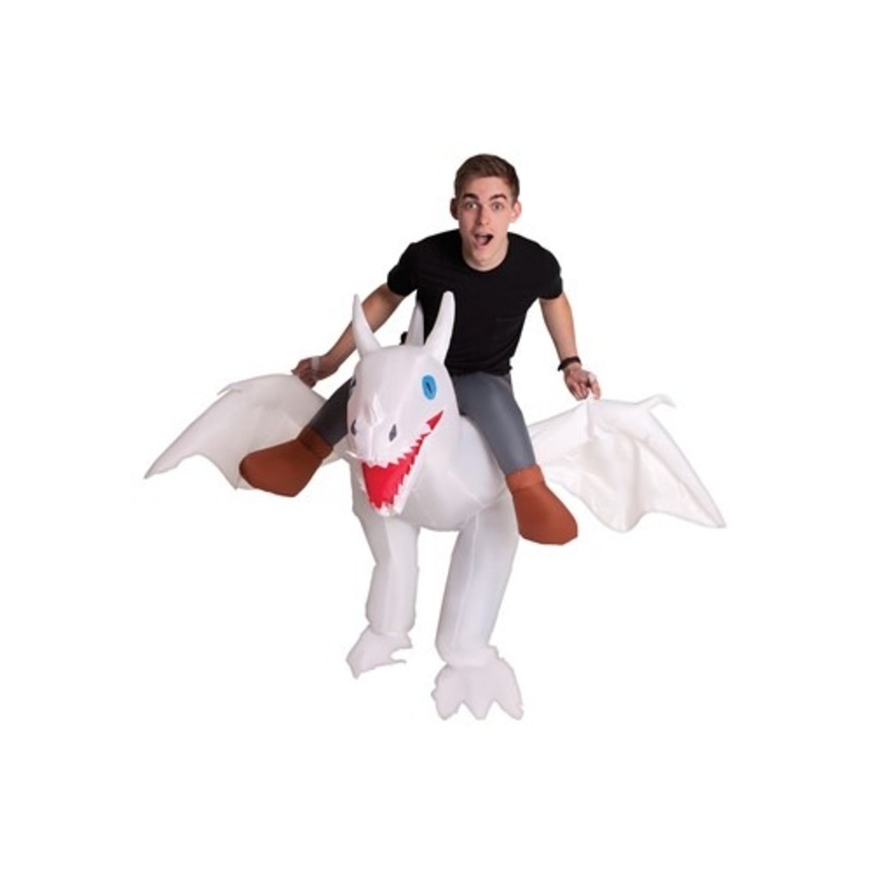 Adult Inflatable White Ride on Dragon Costume Standard