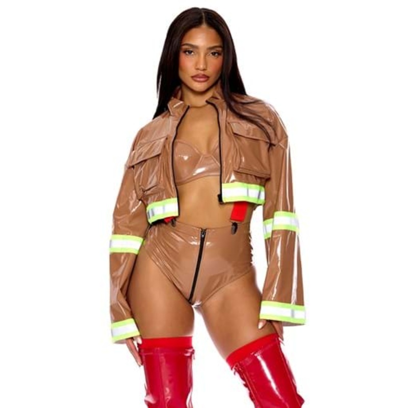 Sexy Patent Fire Fighter Captain Costume for Women Medium/Large