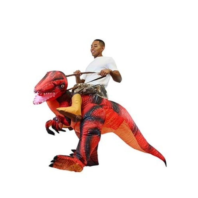Adult Inflatable Riding-A-Red Raptor Costume Standard