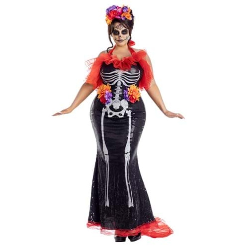 Plus Size Women's Glamour Muerta Day of the Dead Costume 1X