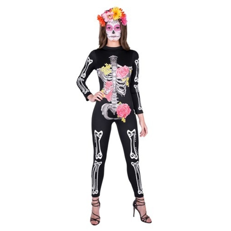 Women's Day of the Dead Catsuit Costume Small