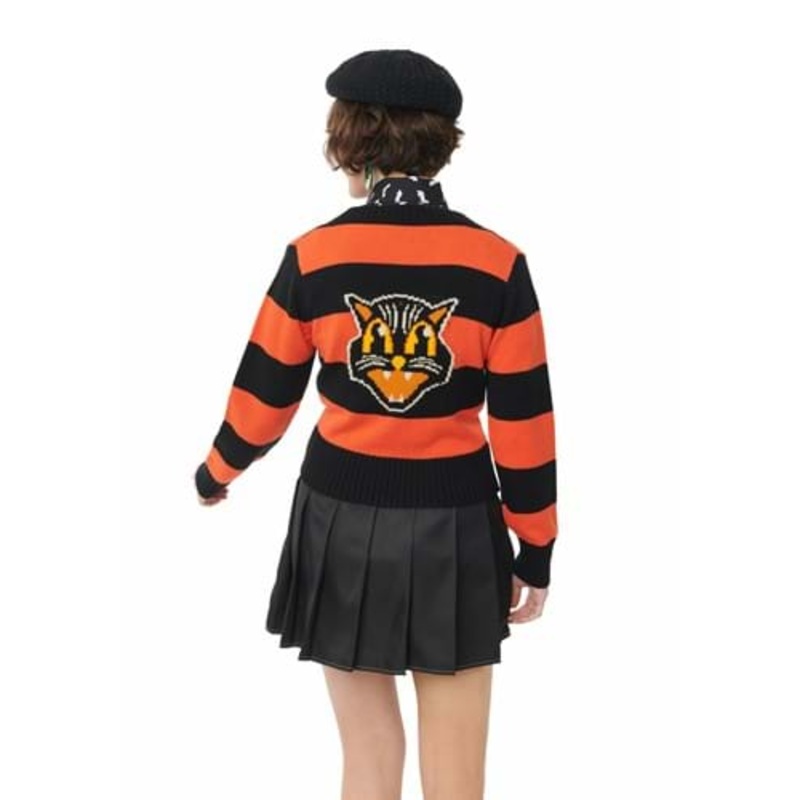 Unique Vintage Spooky Cat Striped Cardigan for Adults Small
