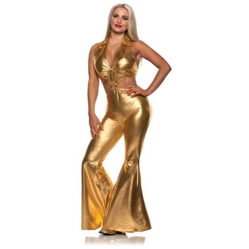 Sexy Gold Flared Jumpsuit Costume for Women Small
