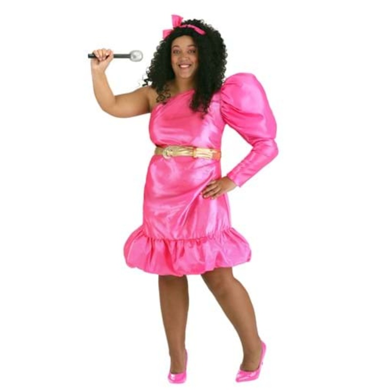 Plus Size 80s Pink Pop Star Costume for Women 1X