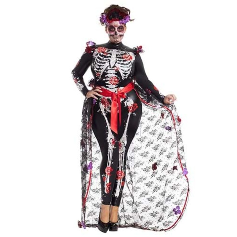 Plus Size Women's Rosas Day of the Dead Costume 1X