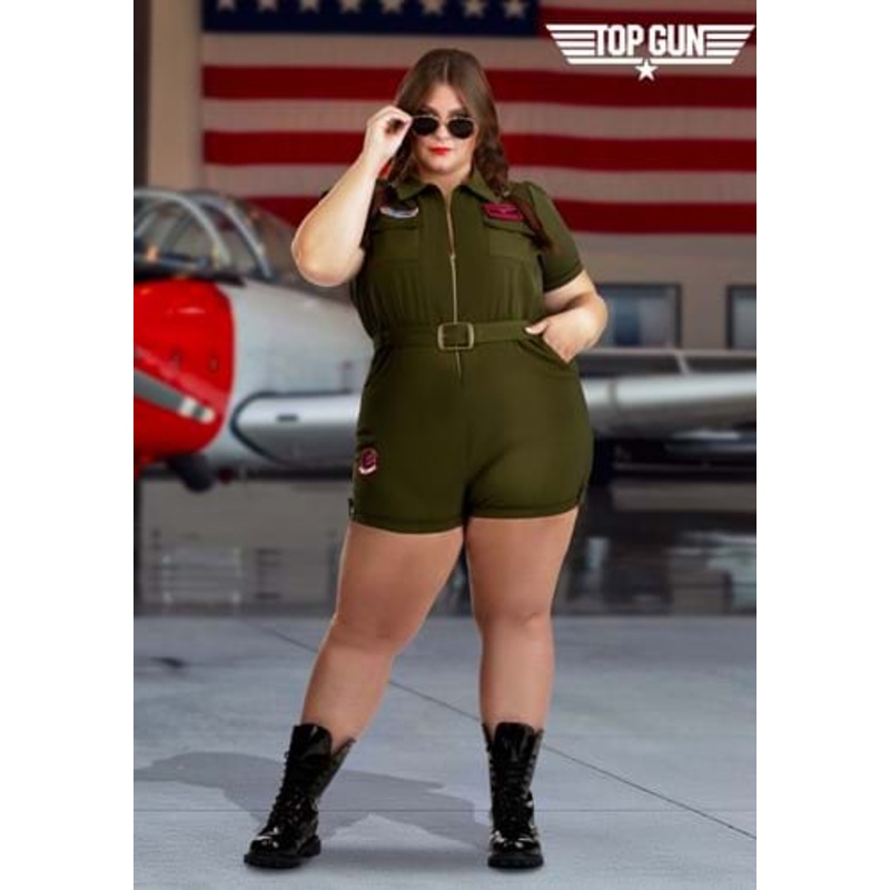 Plus Size Women's Top Gun Flight Suit Romper Costume 1X
