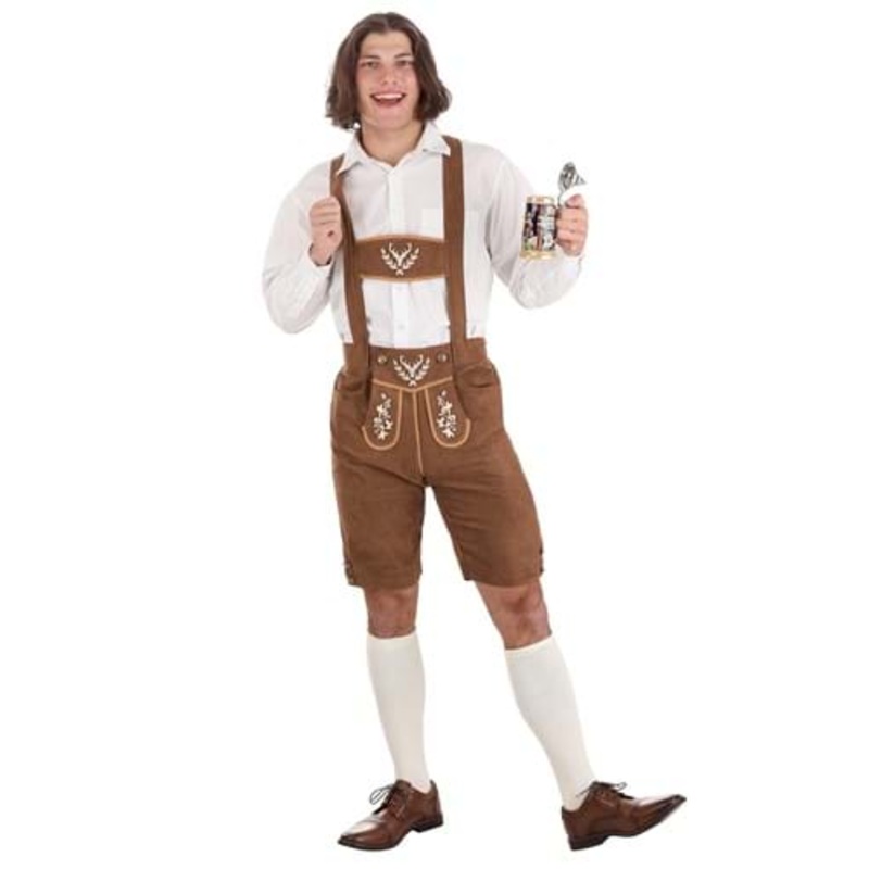 Classic Brown Lederhosen Oktoberfest Costume for Men Medium