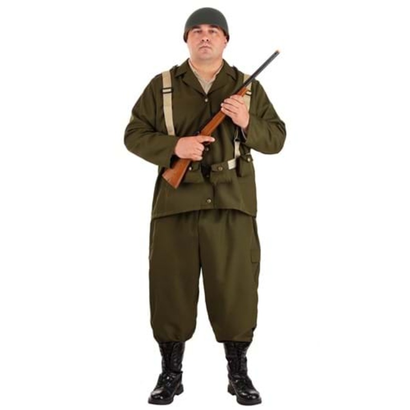 Plus Size Deluxe WW2 Soldier Costume for Men 3X