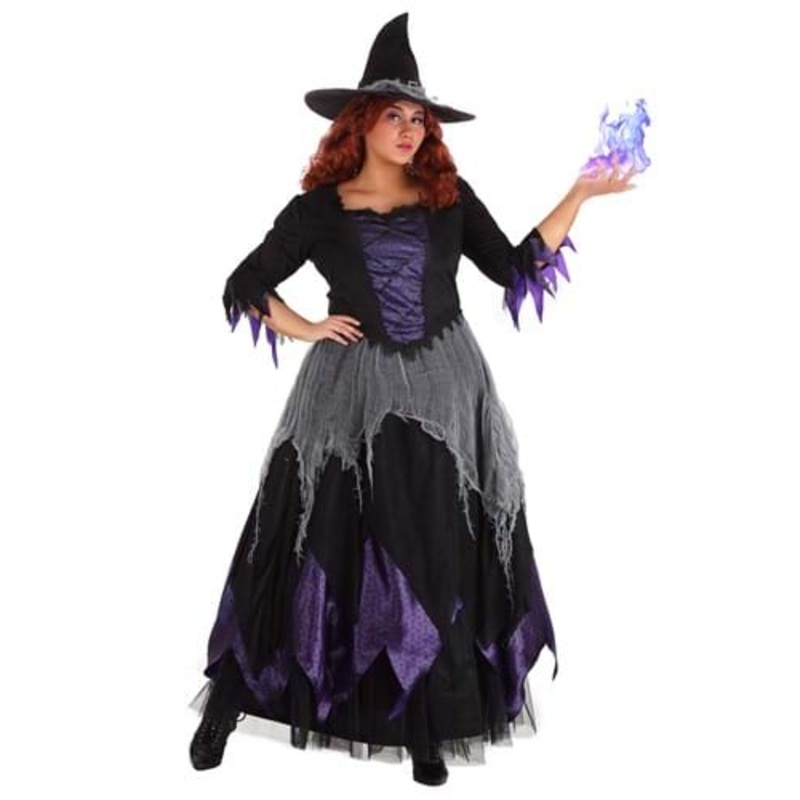 Women's Plus Size Midnight Purple Witch Costume 1X