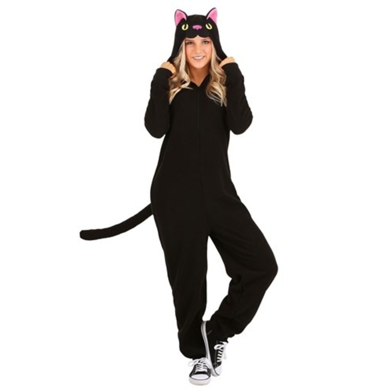 Black Cat Costume Onesie for Adults Small