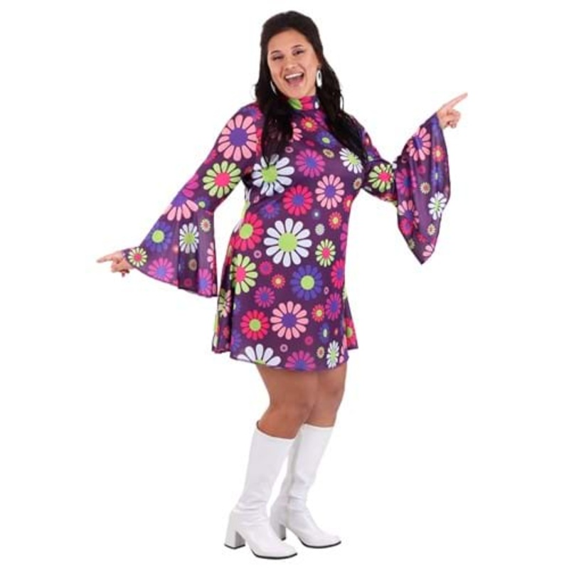 Women's Groovy Flower Power Plus Size Costume Dress 1X
