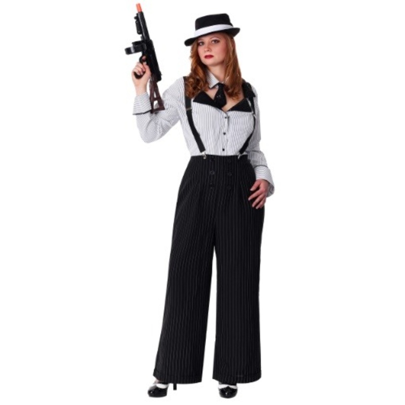 Plus Size Pinstripe Gangster Women's Costume 1X