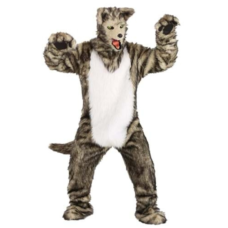Wolf Mascot Costume with Mouth Mover Mask for Adults Standard