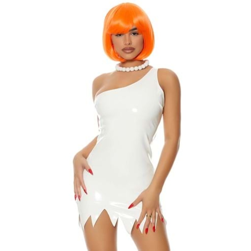 Sexy Women's Bedrock Baddie Costume Dress and Necklace X-Small/Small