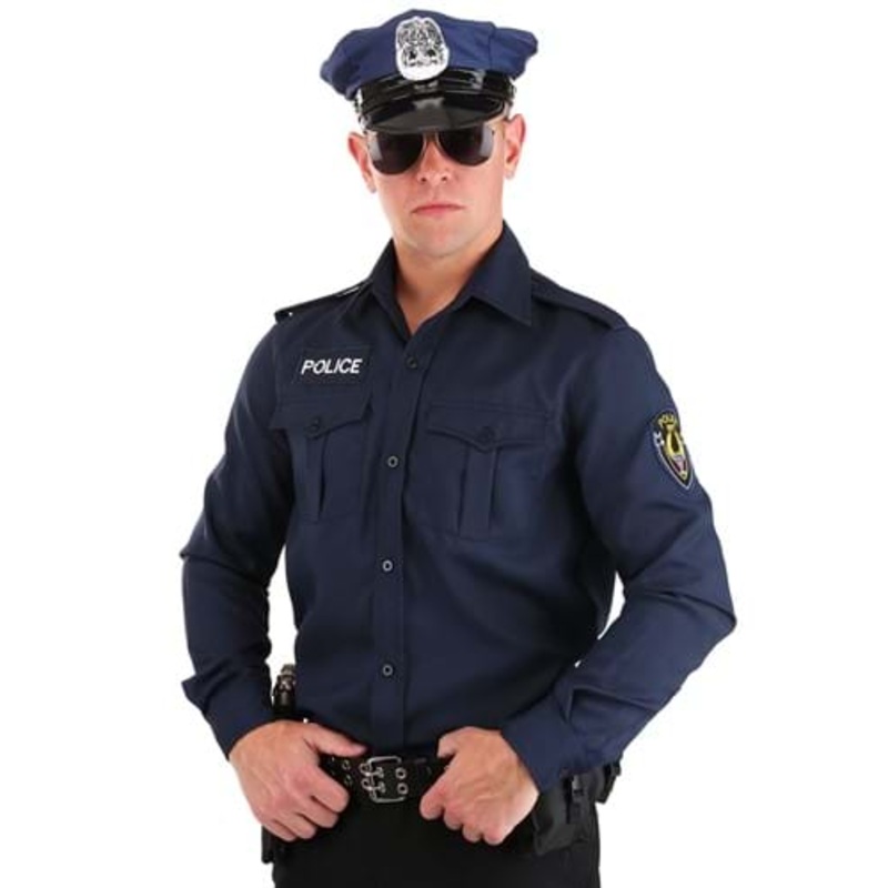 Men's Long Sleeve Police Costume Shirt Small